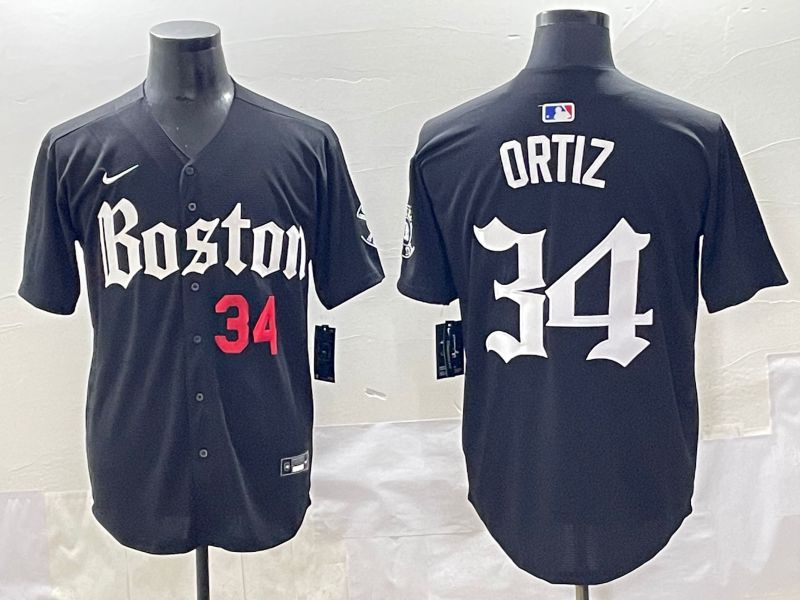 Men 2025 Boston Red Sox #34 Ortiz Black Five generations Joint Name Nike MLB Jersey style 7